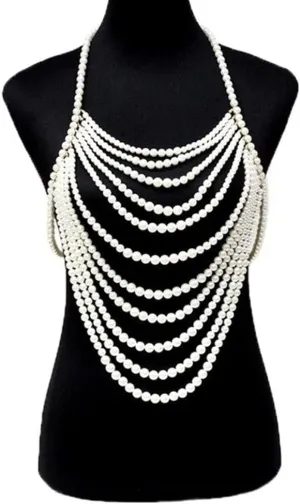 Unique Multilayer Imitation Pearl Bralette Top Body Chain for Women Sexy Chest Necklace Chain Jewelry Lingerie Party Accessories