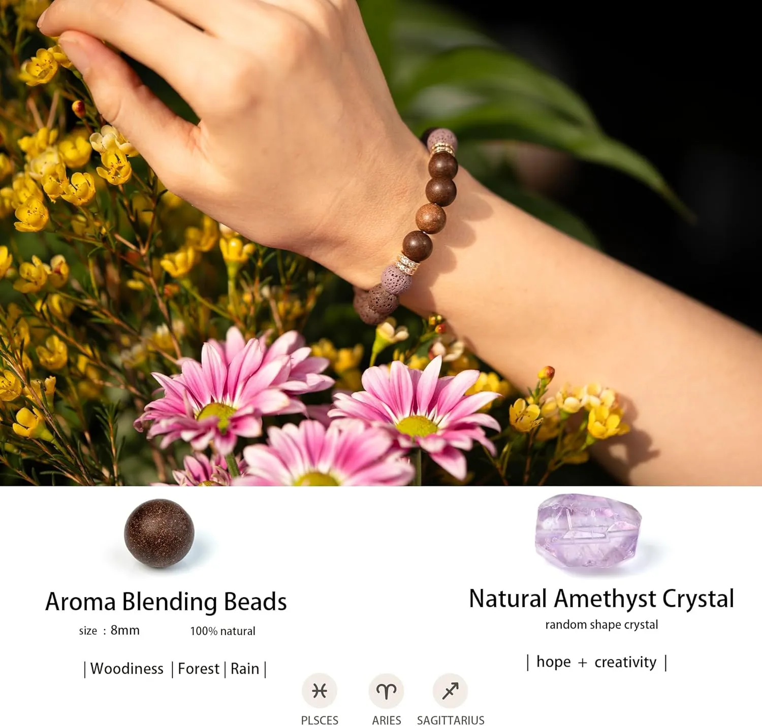 Unique Natural Fragrances, Royal Master Craftsmanship, Featuring Five Purely Natural Scents Contain Genuine Natural Crystals - 10mm beads