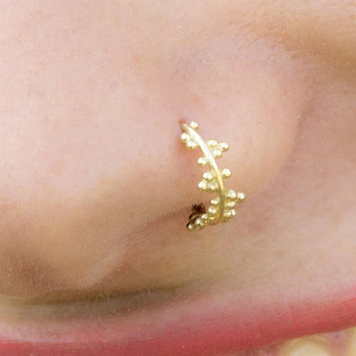 Unique Nose Hoop, Gold Plated Nose Ring Piercing, Tribal Indian Style, 20g, Handmade Body Jewelry by Alagia