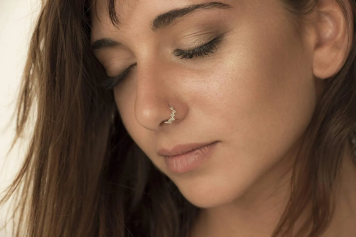 Unique Nose Hoop, Gold Plated Nose Ring Piercing, Tribal Indian Style, 20g, Handmade Body Jewelry by Alagia