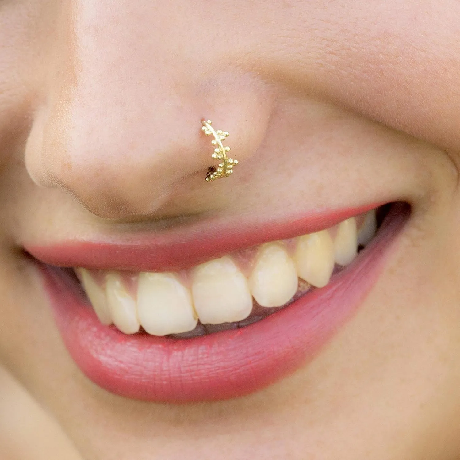 Unique Nose Hoop, Gold Plated Nose Ring Piercing, Tribal Indian Style, 20g, Handmade Body Jewelry by Alagia
