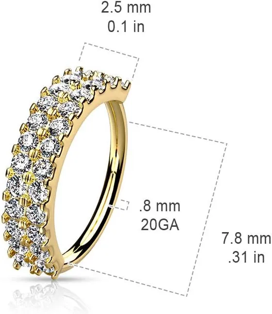 Unisex Doubled Lined CZ Prong Set Half Circle Nose Hoops Bendable Rings in 316L Surgical Steel 20g 8mm Width (Gold, Rose Gold & Silver)