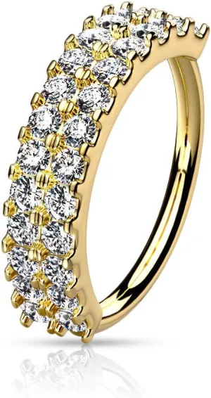 Unisex Doubled Lined CZ Prong Set Half Circle Nose Hoops Bendable Rings in 316L Surgical Steel 20g 8mm Width (Gold, Rose Gold & Silver)