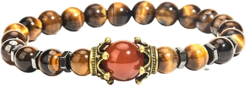 Unisex Healing Stone Bracelets Natural Gemstone Charm Stretch Bracelet Crystal Energy Heart Charm Tiger Eye 8MM Beads Bracelet Handmade Meditation Stone Jewelry Elastic Yoga Bracelet