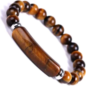 Unisex Healing Stone Bracelets Natural Gemstone Charm Stretch Bracelet Crystal Energy Heart Charm Tiger Eye 8MM Beads Bracelet Handmade Meditation Stone Jewelry Elastic Yoga Bracelet