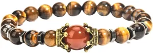 Unisex Healing Stone Bracelets Natural Gemstone Charm Stretch Bracelet Crystal Energy Heart Charm Tiger Eye 8MM Beads Bracelet Handmade Meditation Stone Jewelry Elastic Yoga Bracelet