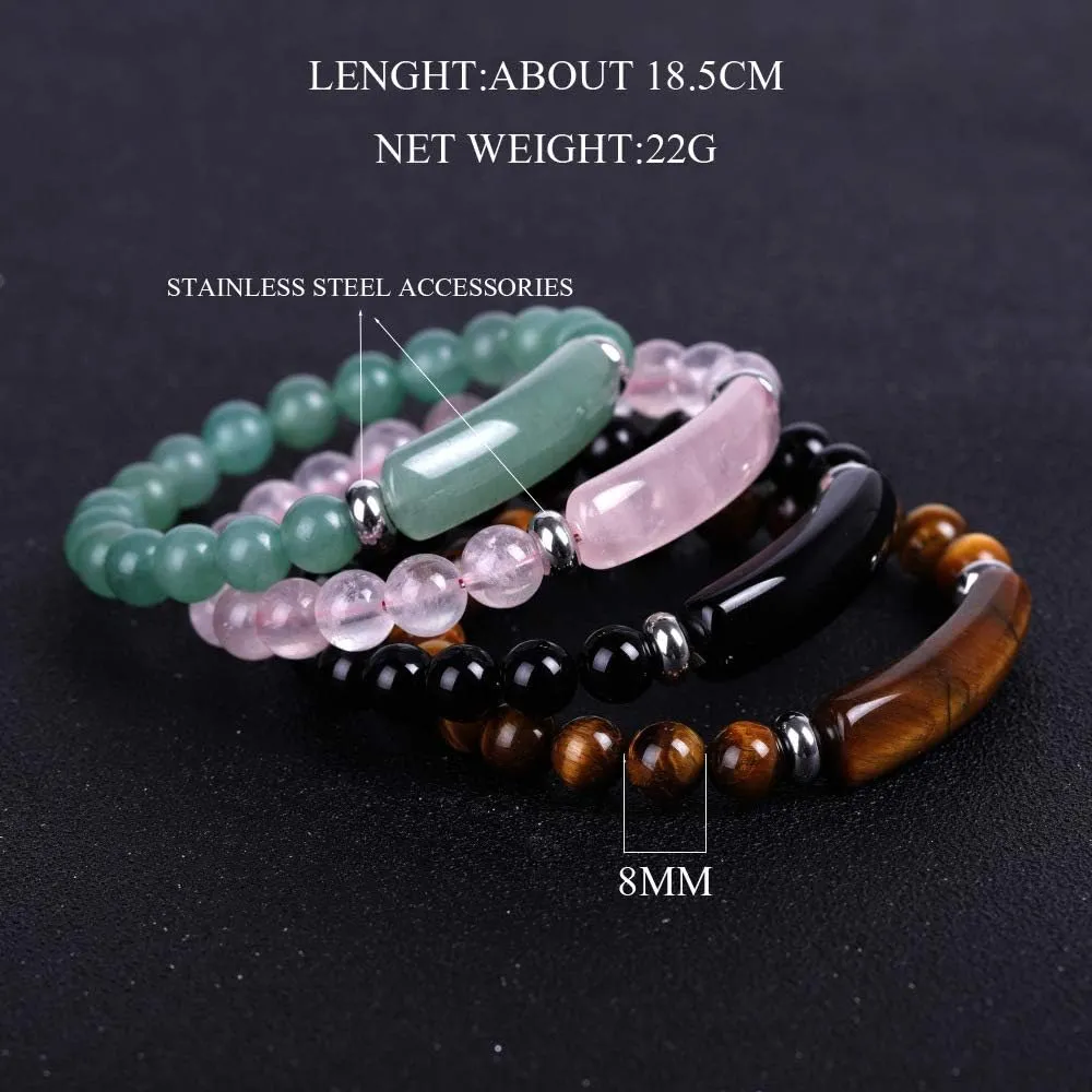 Unisex Healing Stone Bracelets Natural Gemstone Charm Stretch Bracelet Crystal Energy Heart Charm Tiger Eye 8MM Beads Bracelet Handmade Meditation Stone Jewelry Elastic Yoga Bracelet