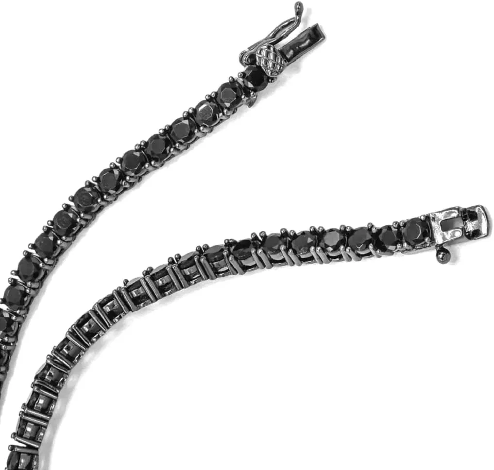 Unisex NEW 1 Row Tennis Necklace/Bracelet Black Finish Lab Created Diamonds 3MM Solitaires Skinny Tennis Chain 16-24 inches Bracelet 6.5-8.5 inches