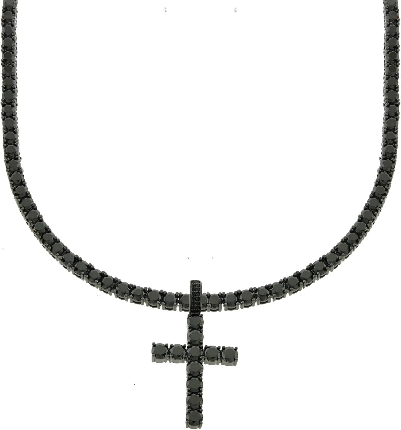 Unisex Silver Gold Black Rose Gold Finish Iced Out Lab Created Diamond Cross Pendant 4mm Tennis Chain 1 Row Necklace 16-24 inches