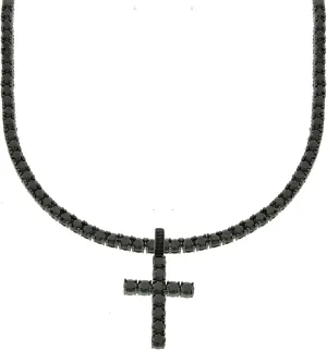 Unisex Silver Gold Black Rose Gold Finish Iced Out Lab Created Diamond Cross Pendant 4mm Tennis Chain 1 Row Necklace 16-24 inches