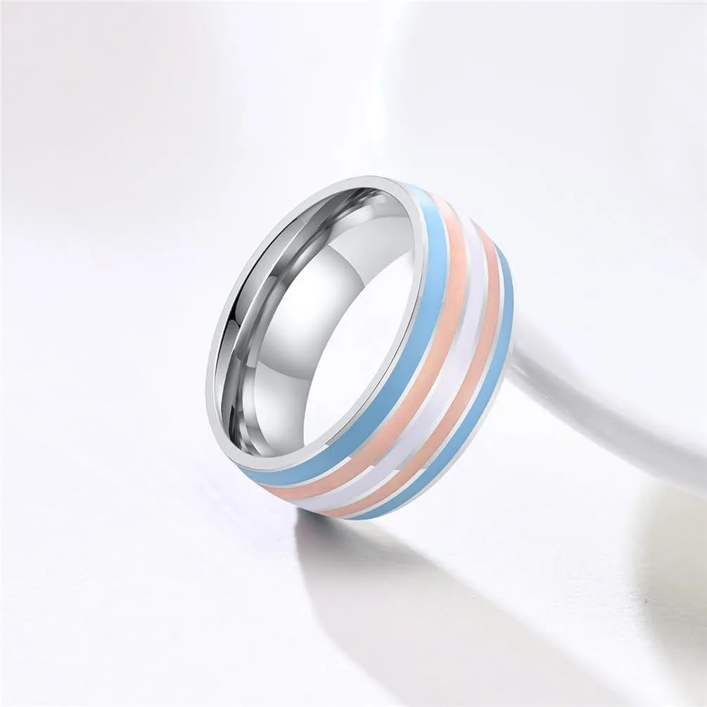 Unisex Stainless Steel 8mm Unique Cool Enamel Rainbow Stripes Homosexuals LGBT Gay Pride Ring Eternity Couple Wedding Band