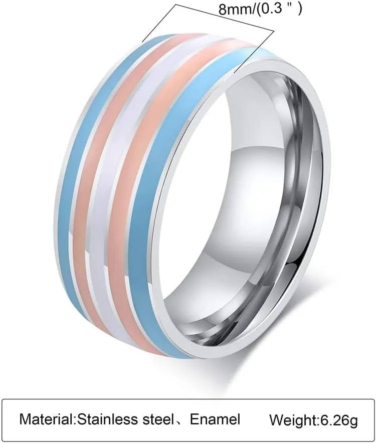 Unisex Stainless Steel 8mm Unique Cool Enamel Rainbow Stripes Homosexuals LGBT Gay Pride Ring Eternity Couple Wedding Band