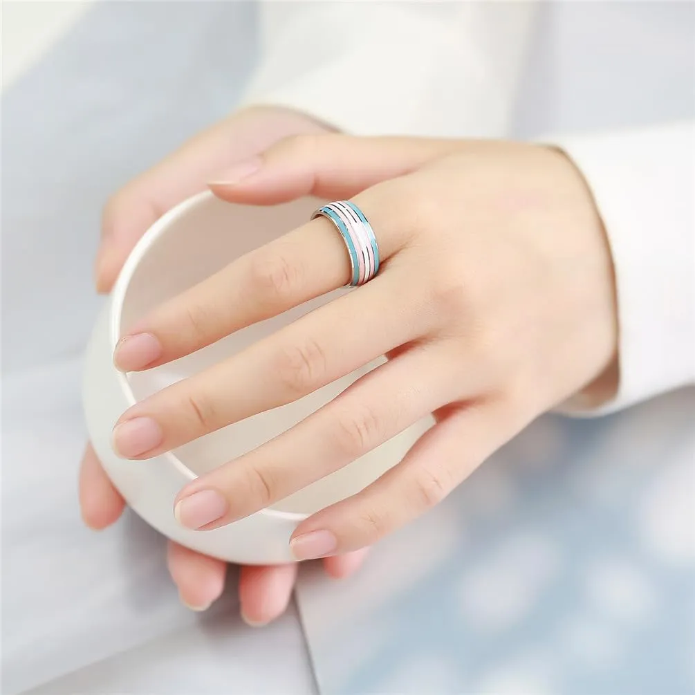 Unisex Stainless Steel 8mm Unique Cool Enamel Rainbow Stripes Homosexuals LGBT Gay Pride Ring Eternity Couple Wedding Band