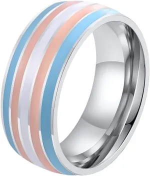 Unisex Stainless Steel 8mm Unique Cool Enamel Rainbow Stripes Homosexuals LGBT Gay Pride Ring Eternity Couple Wedding Band