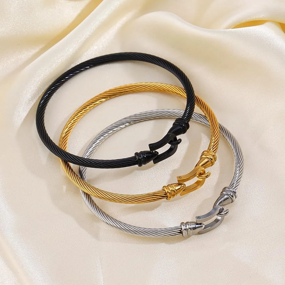 Unisex Stainless Steel Cable Wire Bracelets Charm Bangle Bracelet with Hook Clasp Best Friend Sister Fashion Jewelry Gift for Women Men
