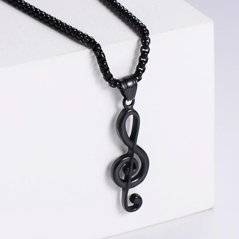 Unisex Stainless Steel Personality Rock Hip Hop Musical Music Note Charm Pendant Unique Cool Treble Clef Music Note Necklace