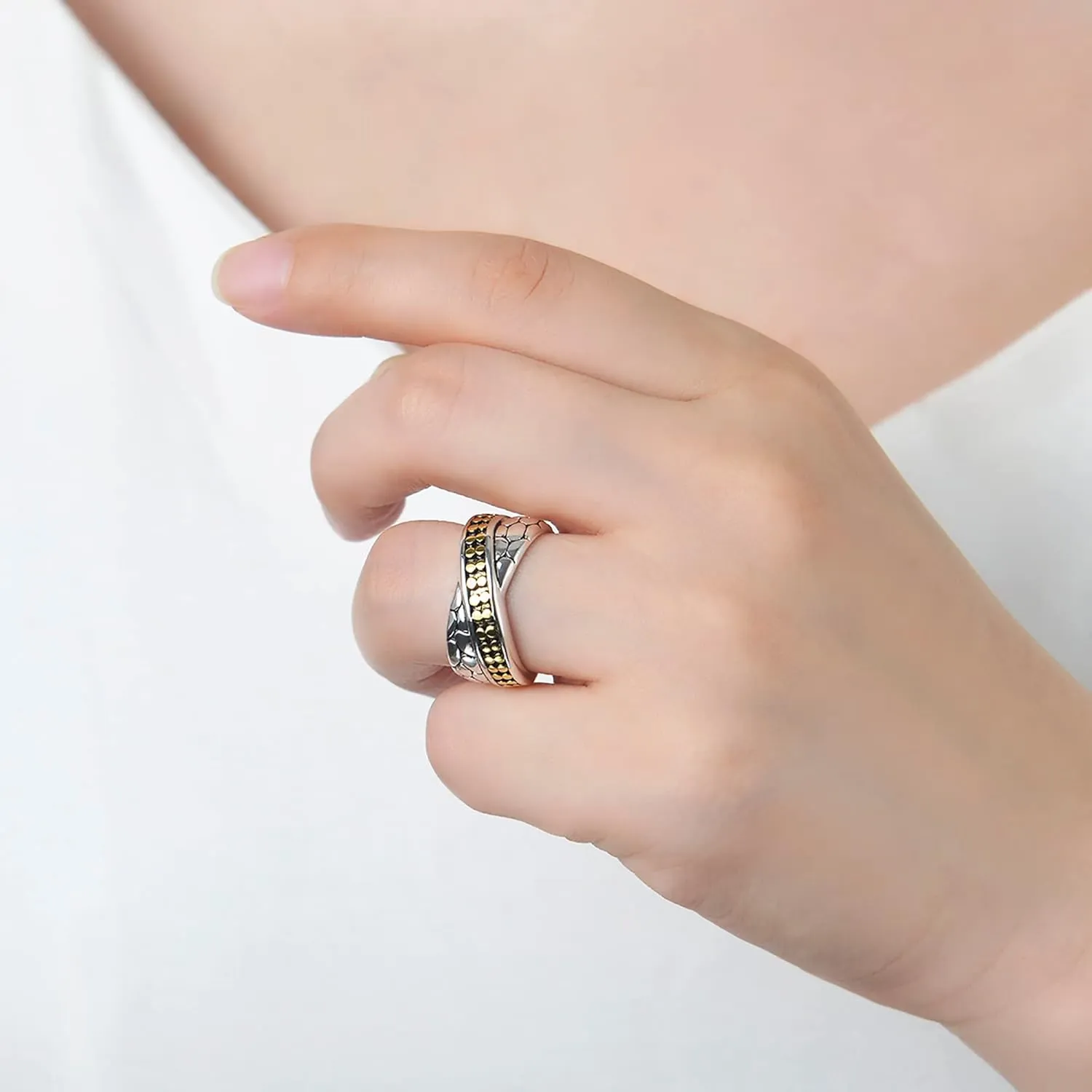 UNY JEWEL Jewelry Dots X Criss Cross Two Tone Ring Unique Designer Inspired Women's Fashion Valentine