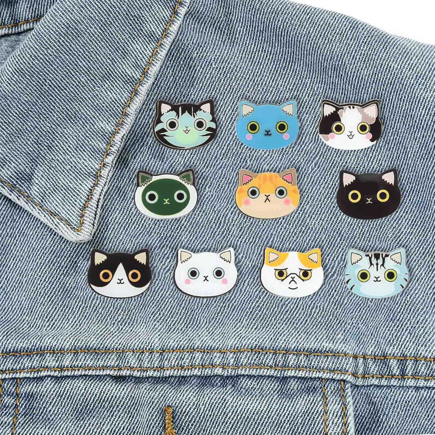 UR URLIFEHALL 10 Pcs Acrylic Cat Brooch Cat Head Brooch Pins Animal Brooch Lapel Pin Badges for Clothes Bags Backpacks Decoration Gift