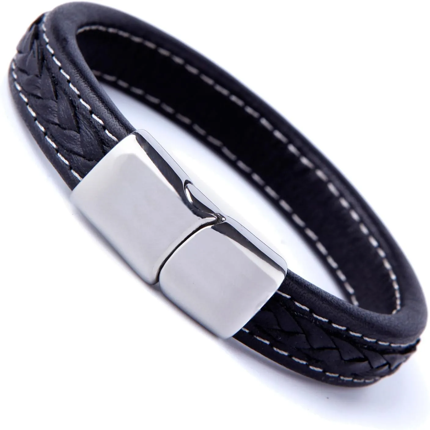 Urban Jewelry Braided Genuine Leather Bracelet with Locking Stainless Steel Clasp (Unique Designs Options)