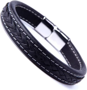 Urban Jewelry Braided Genuine Leather Bracelet with Locking Stainless Steel Clasp (Unique Designs Options)