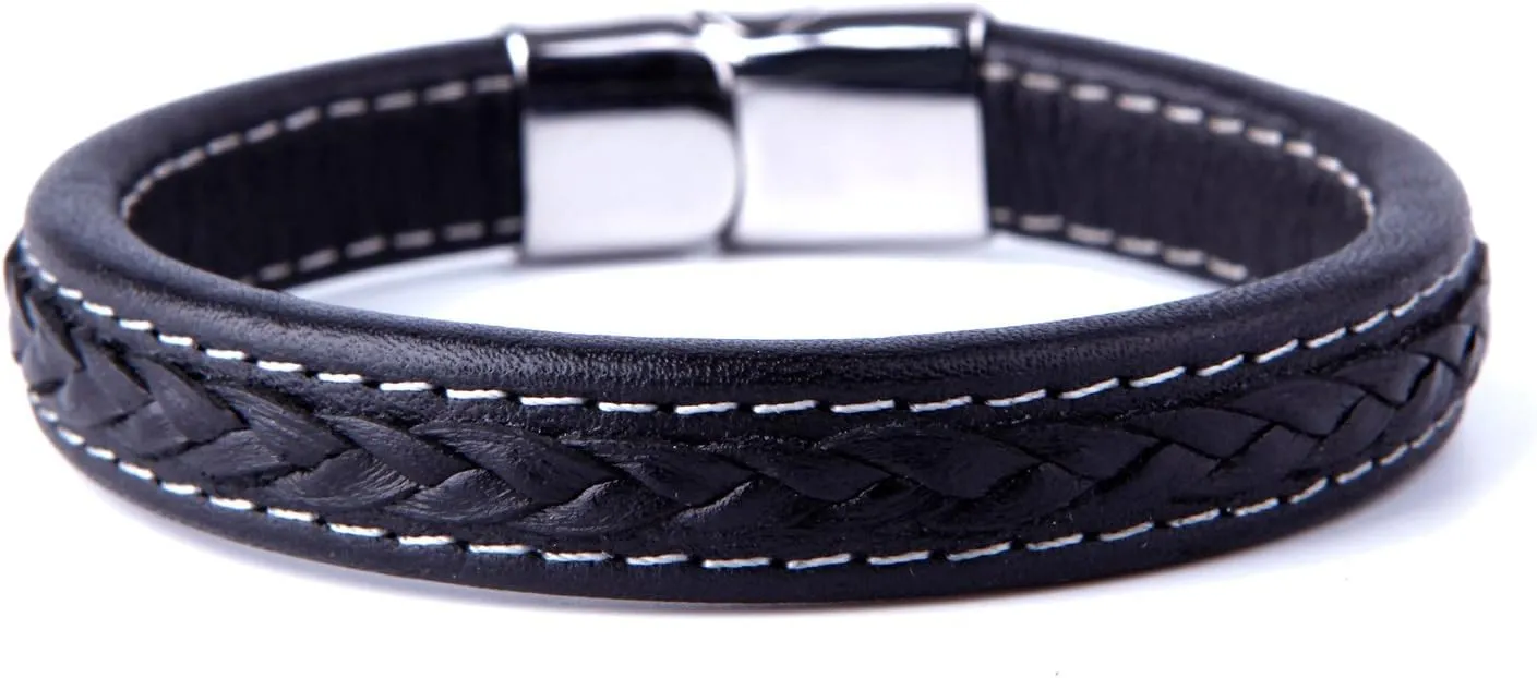 Urban Jewelry Braided Genuine Leather Bracelet with Locking Stainless Steel Clasp (Unique Designs Options)