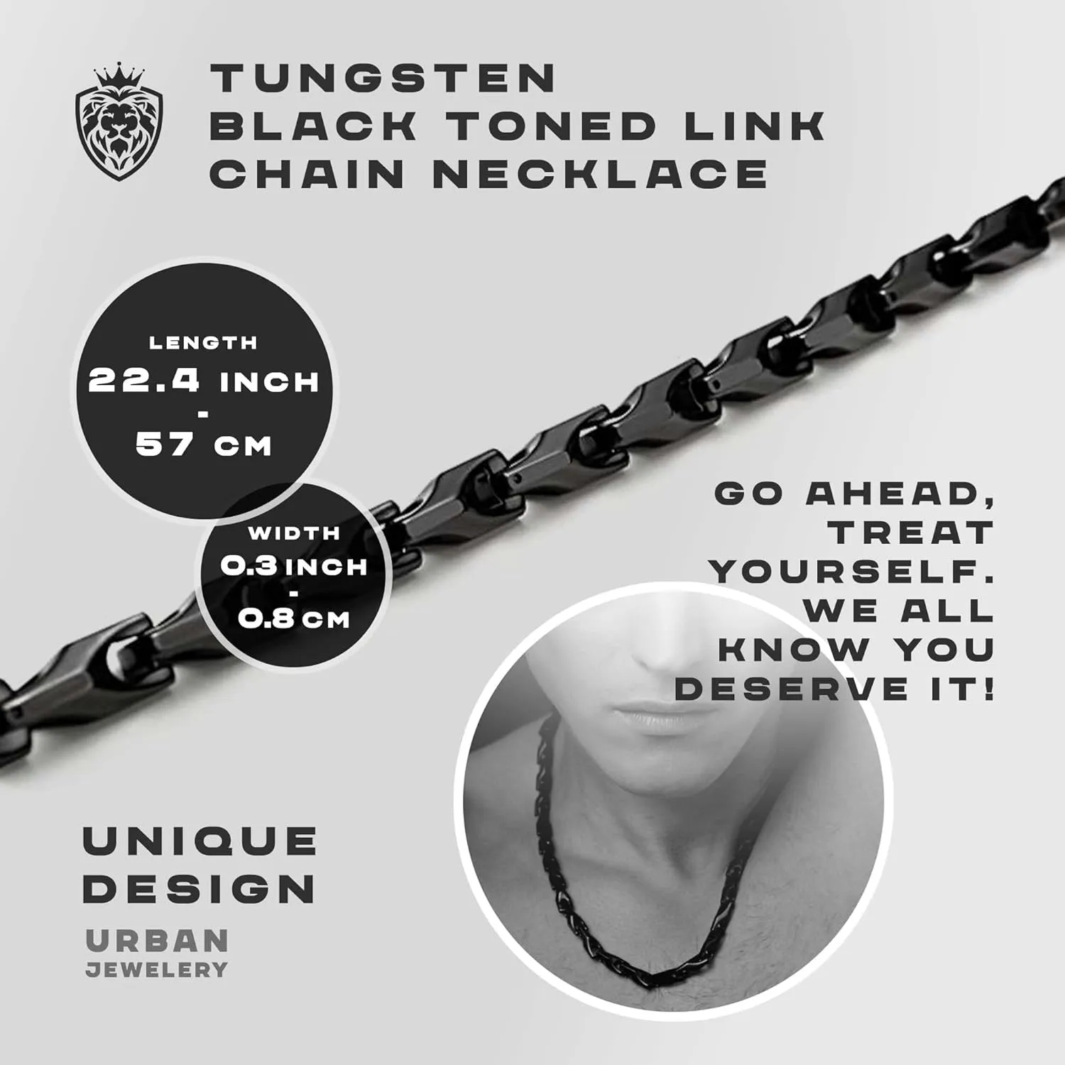 Urban Jewelry Unique Astro Snake 22 Inches Men's Tungsten Golden Toned or Silver Link Necklace Chain (Heavy, Solid)