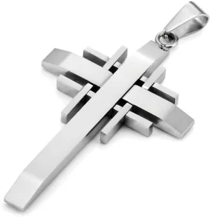 Urban Jewelry Unique Men's Polished 316L Stainless Steel Silver Necklace Cross Pendant 21 inch Chain