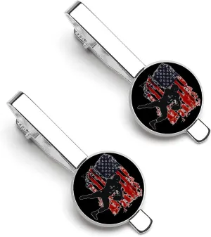 U.S Flag Football Player Silhouette Men's Tie Clip Round Tie Bar Tie Tack Pins Jewelry Accessories for Father's Day Gifts
