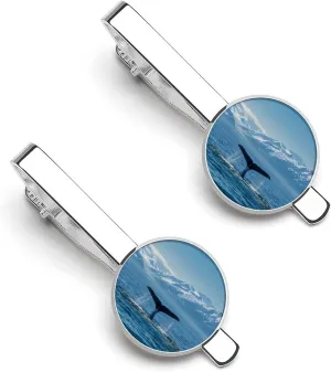 Usa Alaska Whale Tail in Mountaines Men's Tie Clip Round Tie Bar Tie Tack Pins Personalized Tie Clasp Jewelry Accessories