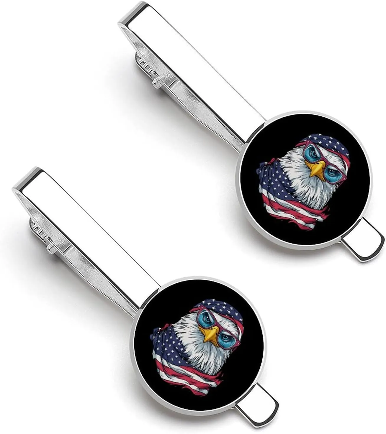 USA Flag Bald Ea-gle Mens Tie Clips Pin Unique Tie Bars for Wedding Anniversary Holiday Gifts 5.5x2.2cm