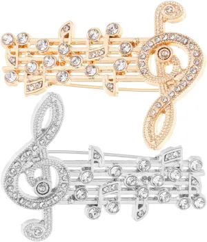 Vaguelly 2pcs Musical Note Brooches Rhinestones Clothing Brooch Collar Chain Metal Pin Festival Pin Festival Cartoon Breastpin Pin for Women
