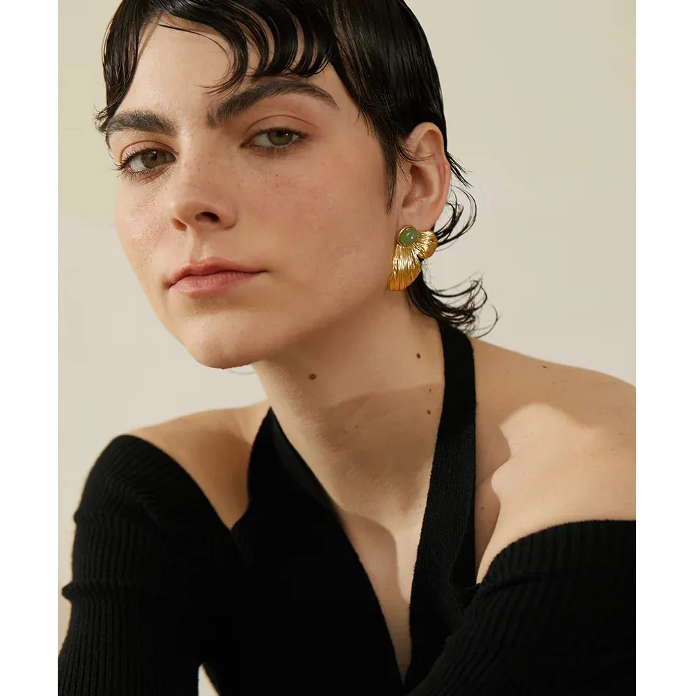 VAIGE Elegant Green Stone Butterfly Wing Gold-Plated Stainless Steel Earrings