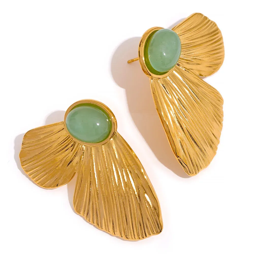 VAIGE Elegant Green Stone Butterfly Wing Gold-Plated Stainless Steel Earrings