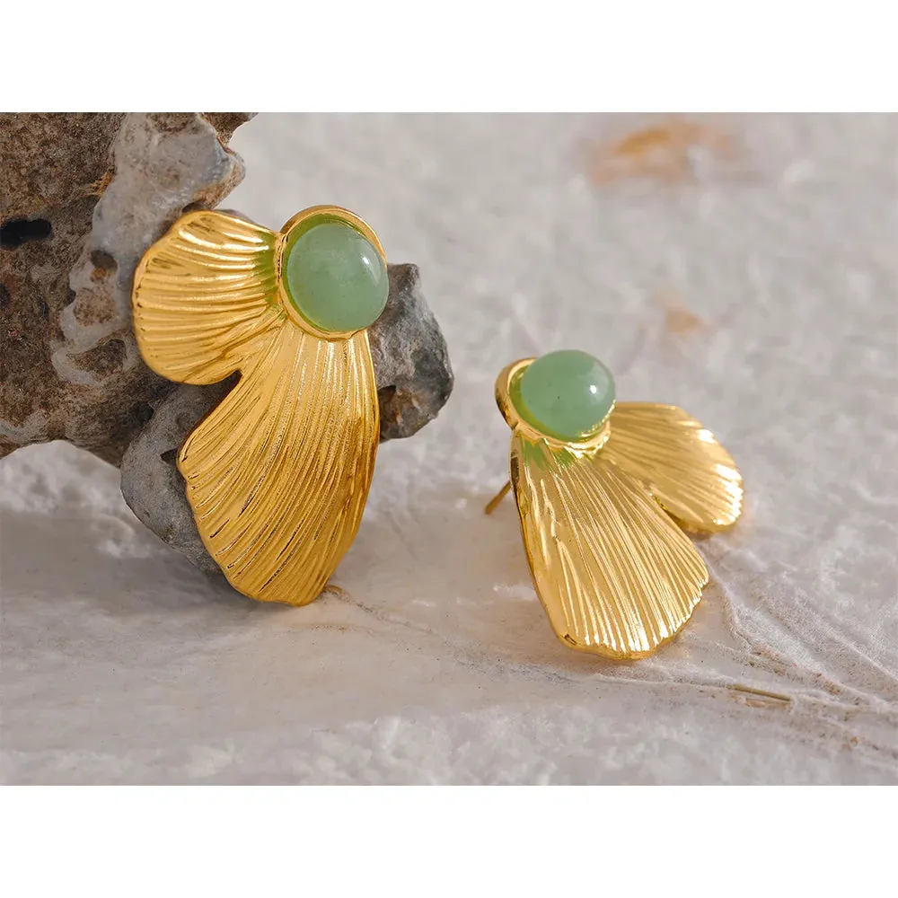 VAIGE Elegant Green Stone Butterfly Wing Gold-Plated Stainless Steel Earrings