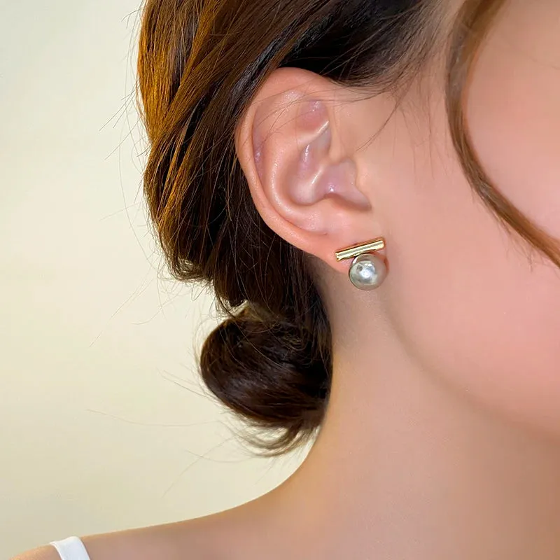 VAIGE Elegant Grey Imitation Pearl Drop Earrings in Minimalist Style - Fashion Jewelry for Daily Wear and Special Occasions