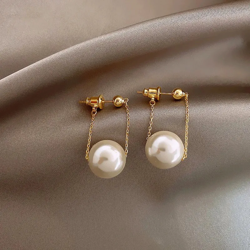 VAIGE Elegant Simulated Pearl Dangle Earrings – Classic Copper Alloy Accessories for Parties and Special Occasions