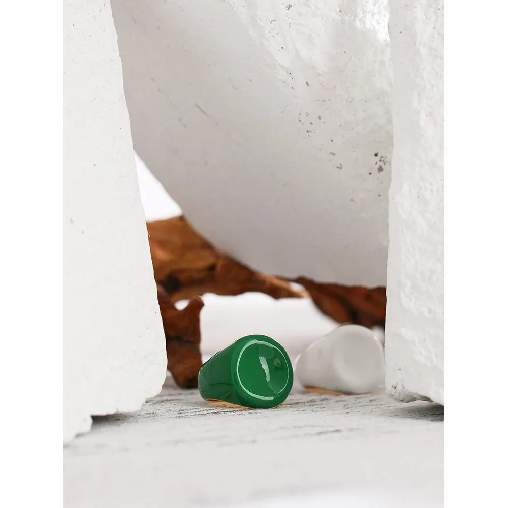 VAIGE Emerald Elegance Stainless Steel Enamel Ring