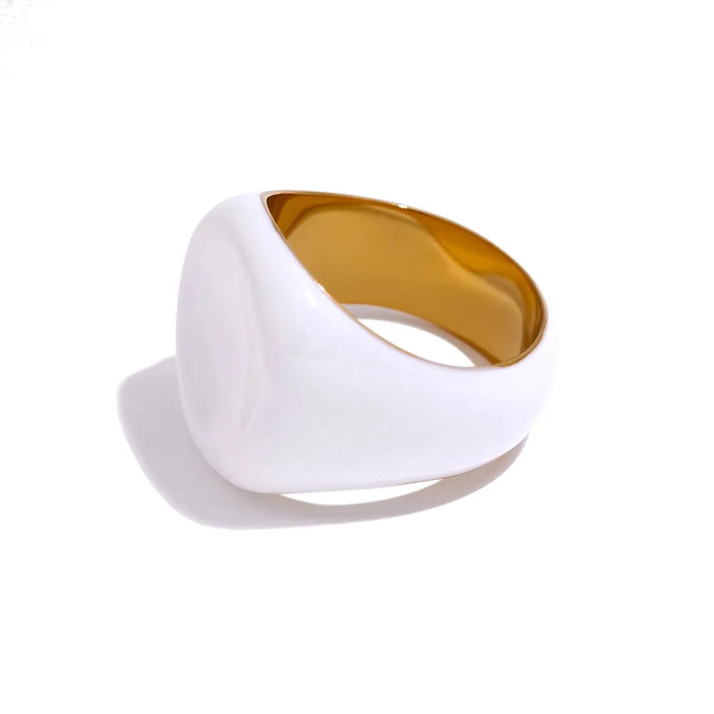 VAIGE Emerald Elegance Stainless Steel Enamel Ring