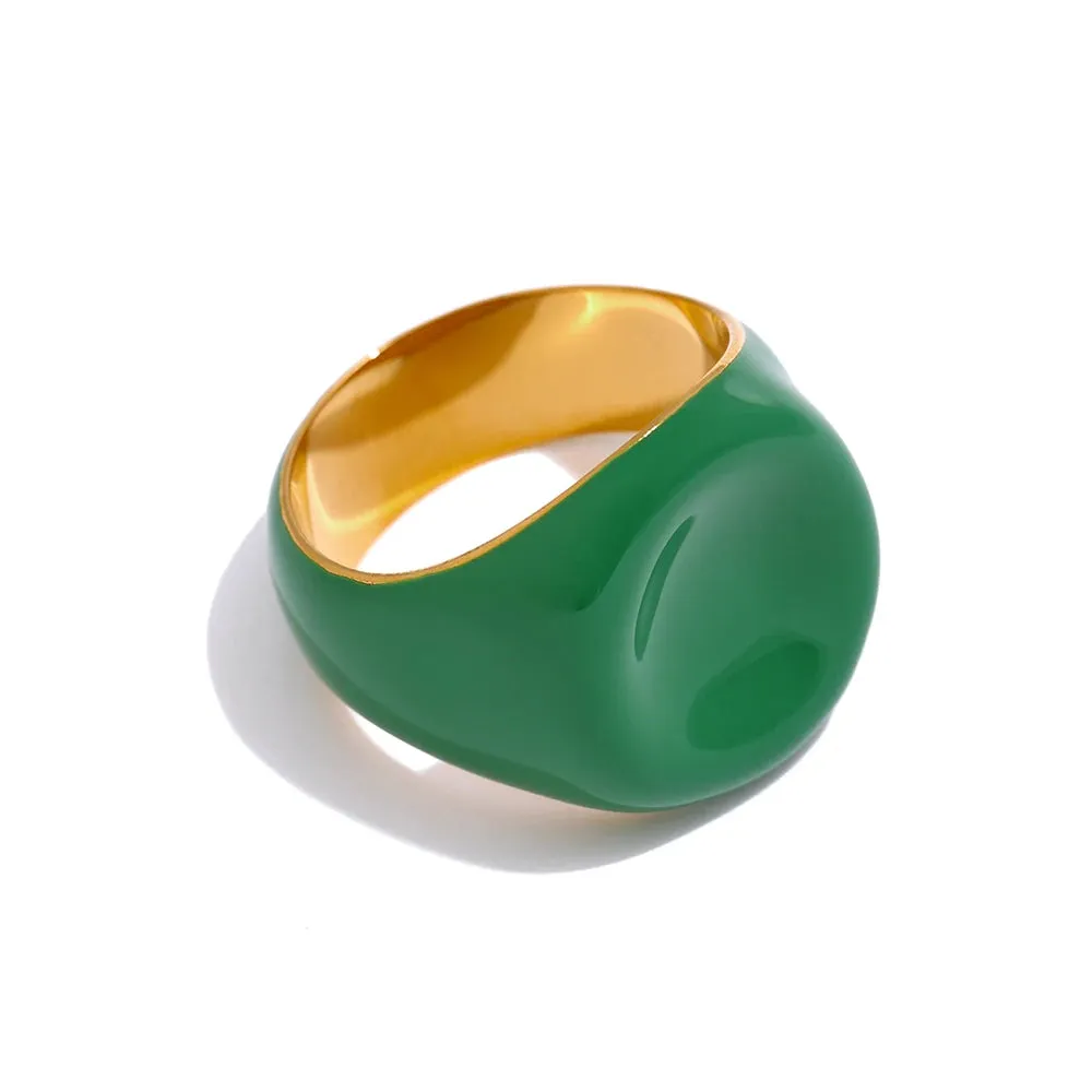 VAIGE Emerald Elegance Stainless Steel Enamel Ring