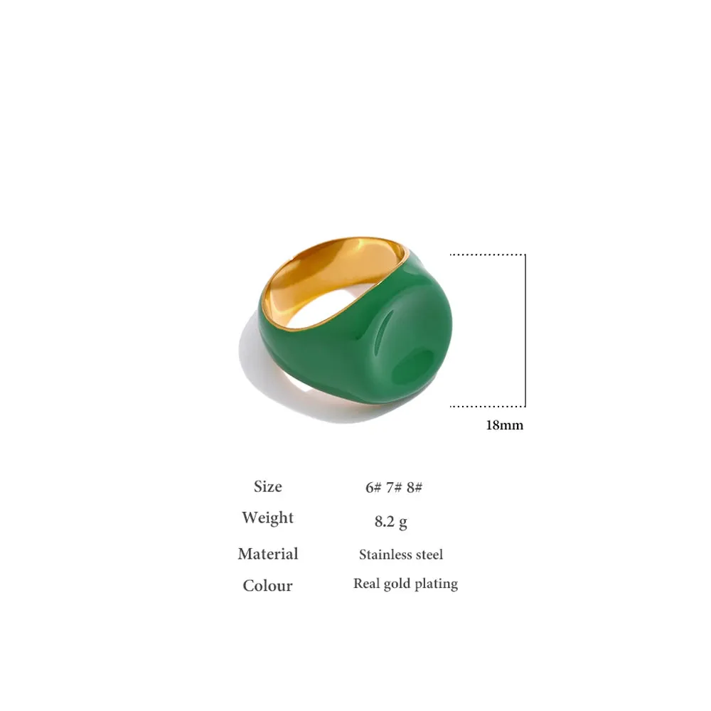 VAIGE Emerald Elegance Stainless Steel Enamel Ring