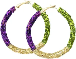 Valentine's Day Mardi Gras Earrings Bohemian Shiny Glitter Sequins Hoop Earrings Sparkle Resin Rhinestone Wrapped Gold Plated Circle Dangle Drop Earrings Holiday Jewelry Gifts