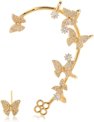 Vercret Gold Cuff Earrings for Women Cartilage Ear Cuff CZ Adjustable Ear Clip Wrap Around Earring No Piercing