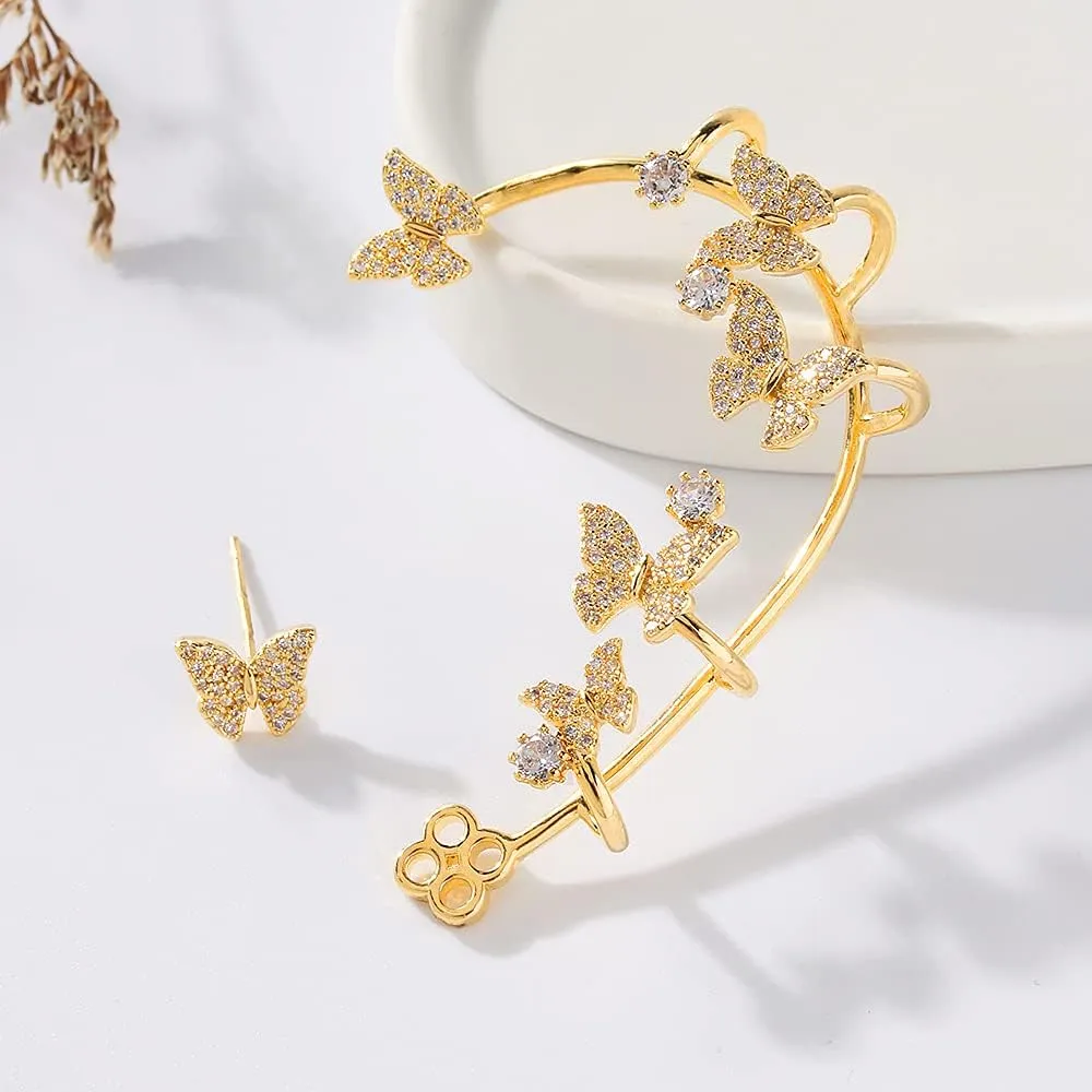 Vercret Gold Cuff Earrings for Women Cartilage Ear Cuff CZ Adjustable Ear Clip Wrap Around Earring No Piercing
