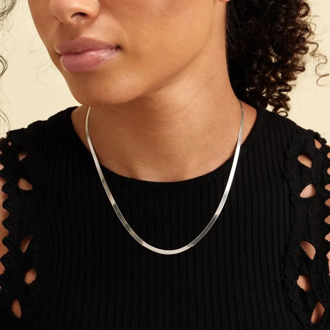 Verona Jewelers Sterling Silver 2.5MM Herringbone Flat Snake Magic Chain -925 Vintage Shiny Chain for Men and Women