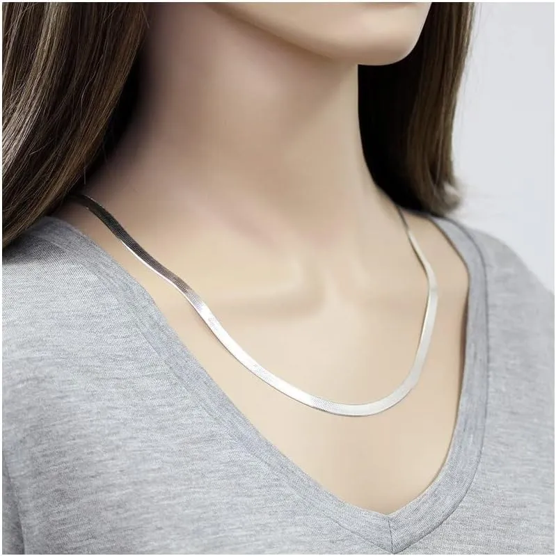 Verona Jewelers Sterling Silver 2.5MM Herringbone Flat Snake Magic Chain -925 Vintage Shiny Chain for Men and Women