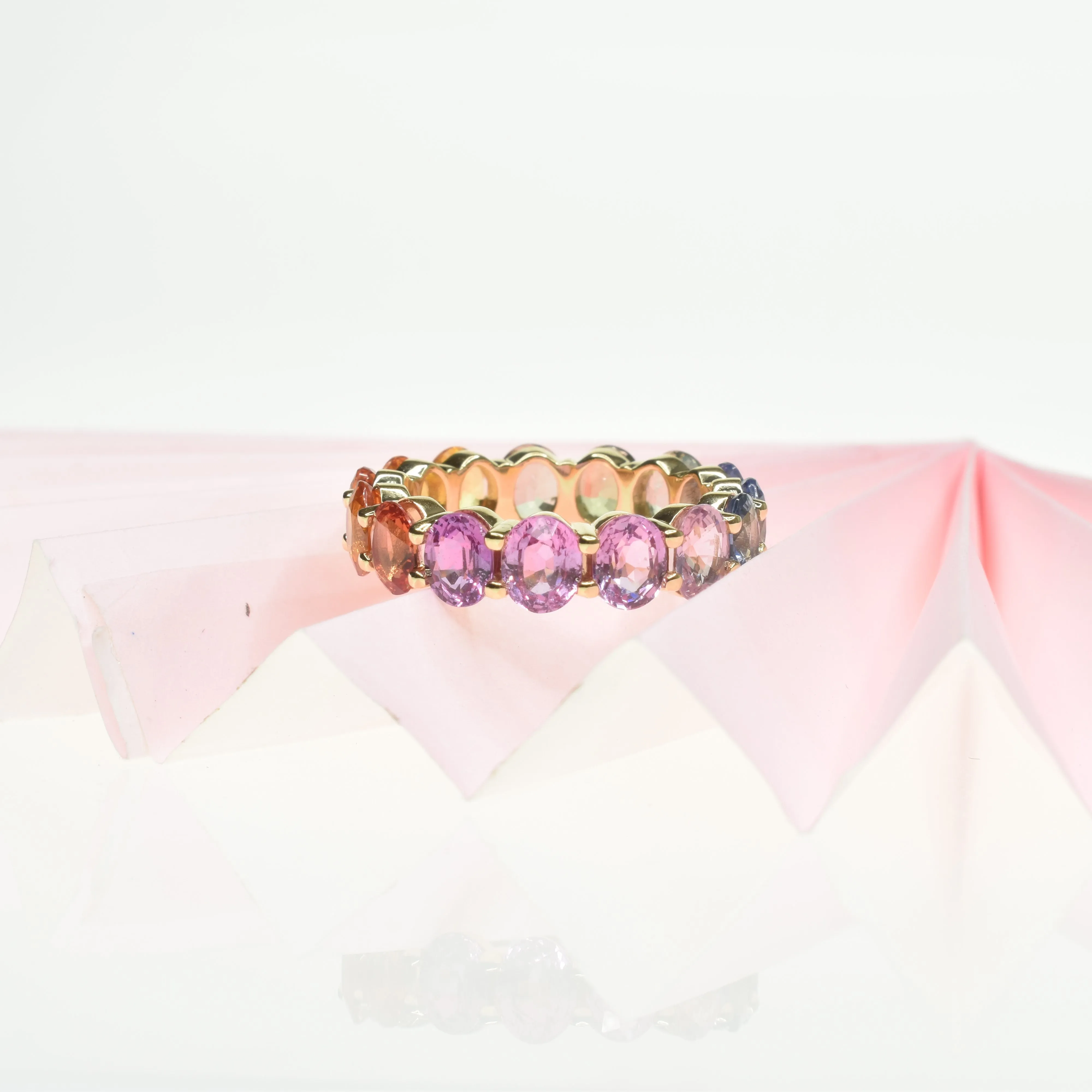 Vertically Set Rainbow Oval Sapphire Ring