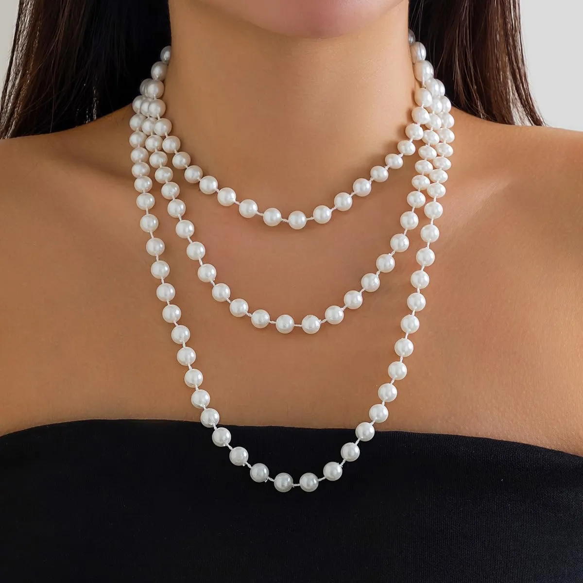 Vintage Baroque Pearl Choker Necklace Layered Stackable Pearl Long Wrap Necklace Costume Party Elegant Jewelry Set for Women and Girls