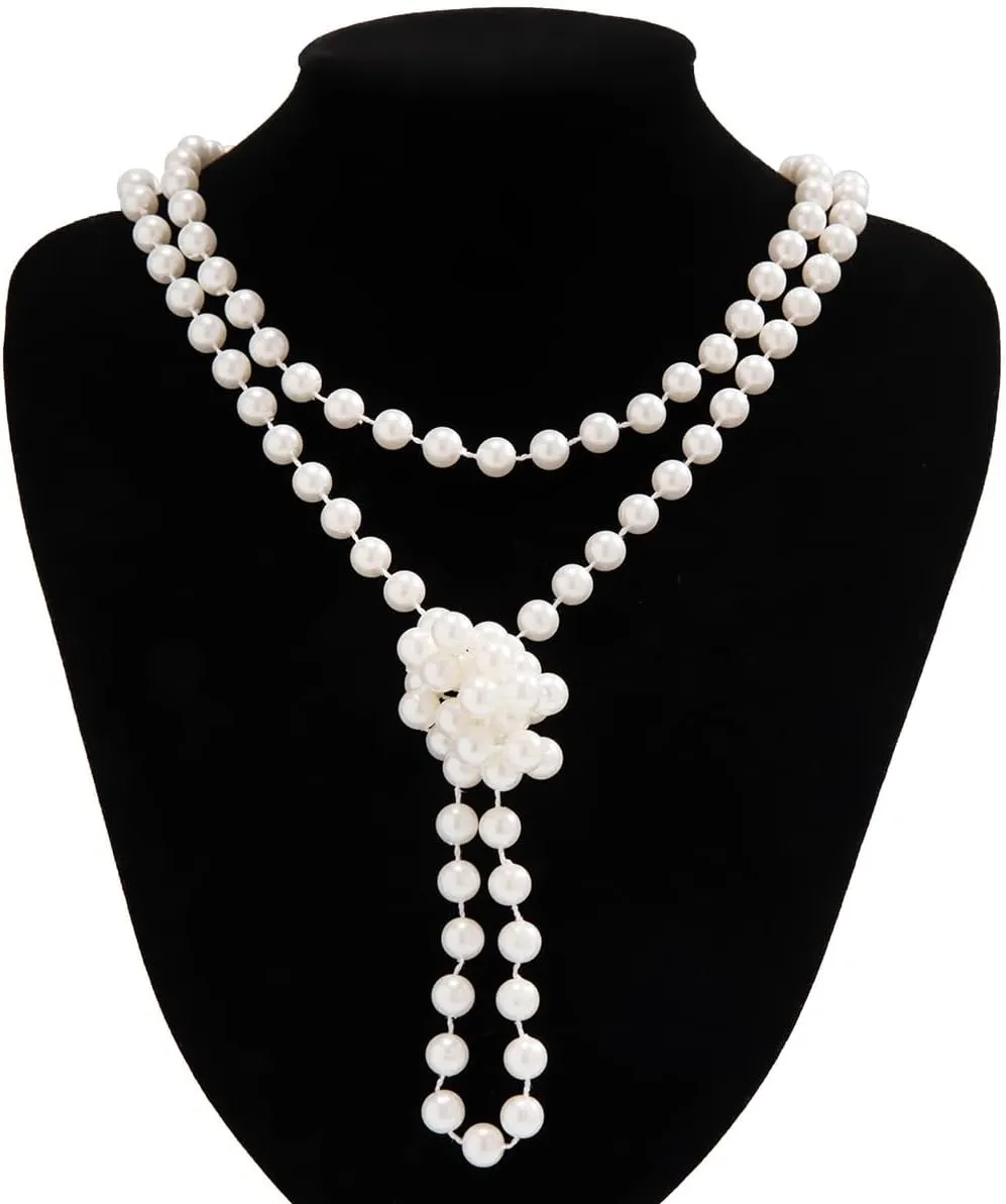 Vintage Baroque Pearl Choker Necklace Layered Stackable Pearl Long Wrap Necklace Costume Party Elegant Jewelry Set for Women and Girls