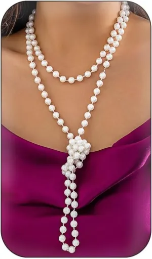 Vintage Baroque Pearl Choker Necklace Layered Stackable Pearl Long Wrap Necklace Costume Party Elegant Jewelry Set for Women and Girls