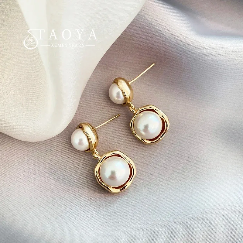 Vintage Bean Spliced Flat Pearl Earrings